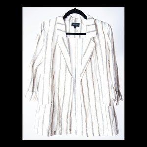 1. STATE Womens White w/ Navy & Tan Stripe 3/4 Sleeve Linen Blazer Size 6 NWT